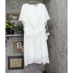 Tommy Hilfiger Womens Belted Plus Size Eyelet Faux-Wrap Dress Off White 20W